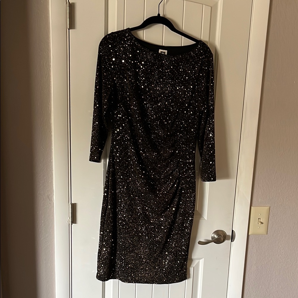 Anne Klein Sequin Ruched Sheath Dress - Chocolate Brown